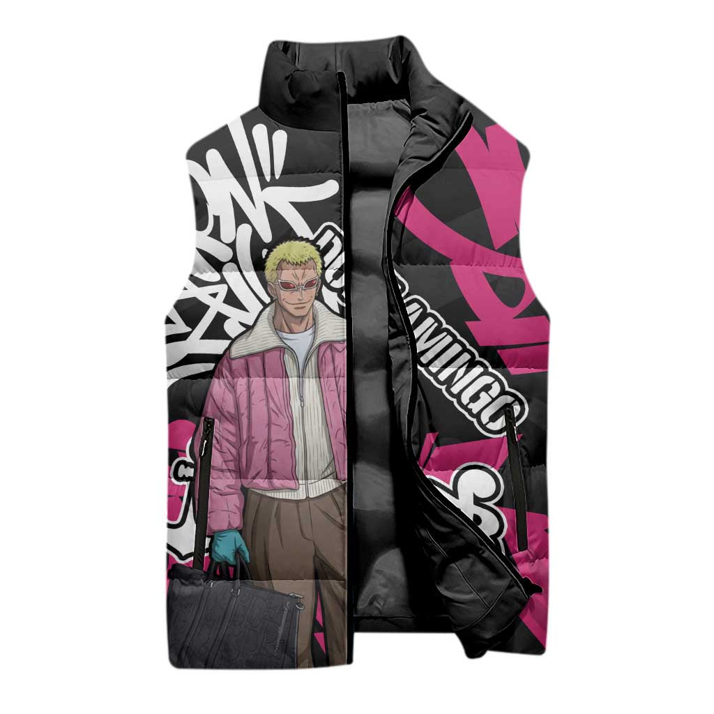Donquixote Doflamingo One Piece Sleeveless Puffer Jacket Graffiti Street Art Anime Collage