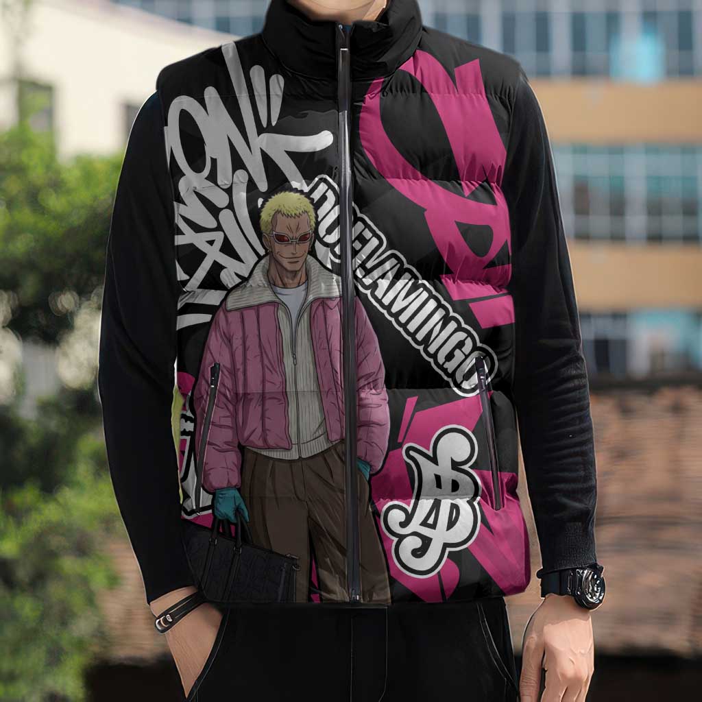 Donquixote Doflamingo One Piece Sleeveless Puffer Jacket Graffiti Street Art Anime Collage