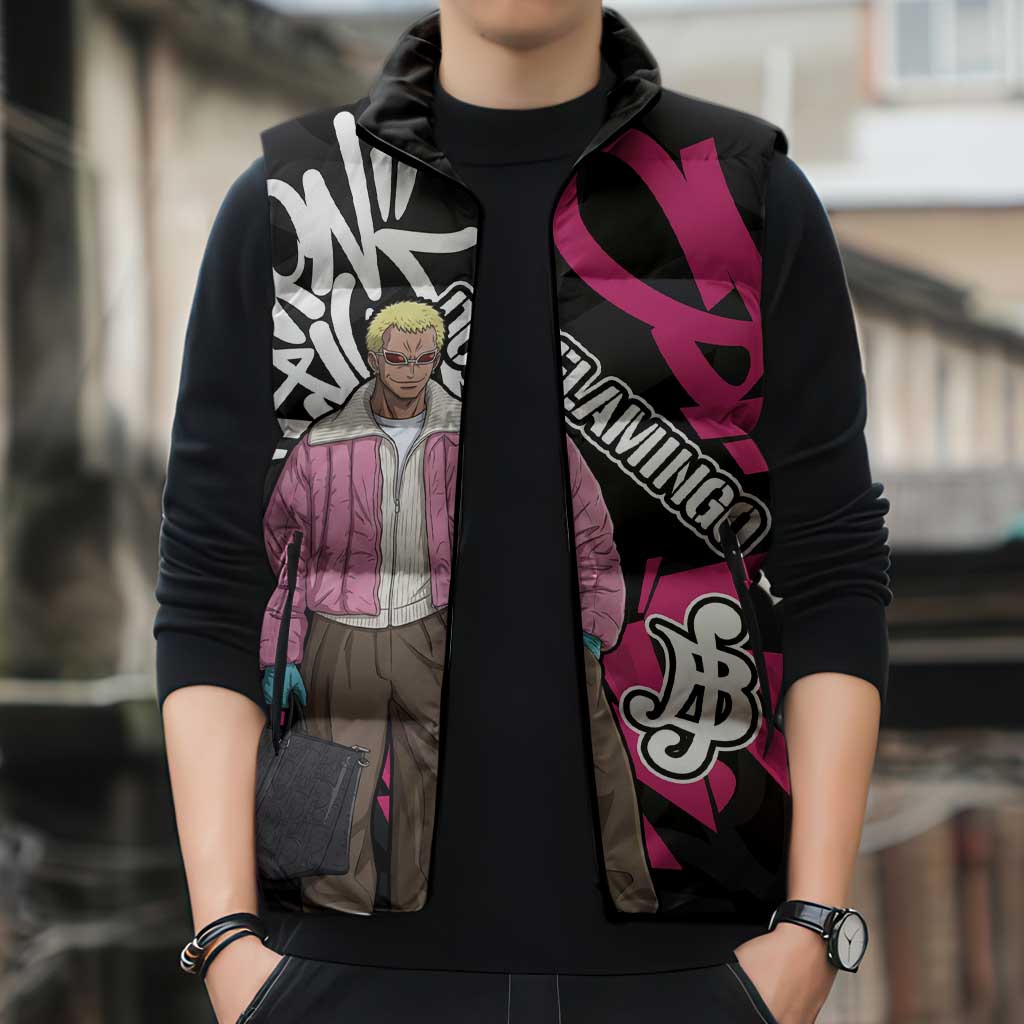 Donquixote Doflamingo One Piece Sleeveless Puffer Jacket Graffiti Street Art Anime Collage