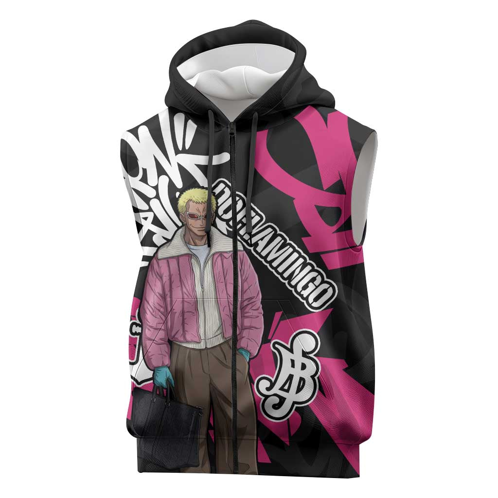 Donquixote Doflamingo One Piece Sleeveless Zip Hoodie Graffiti Street Art Anime Collage