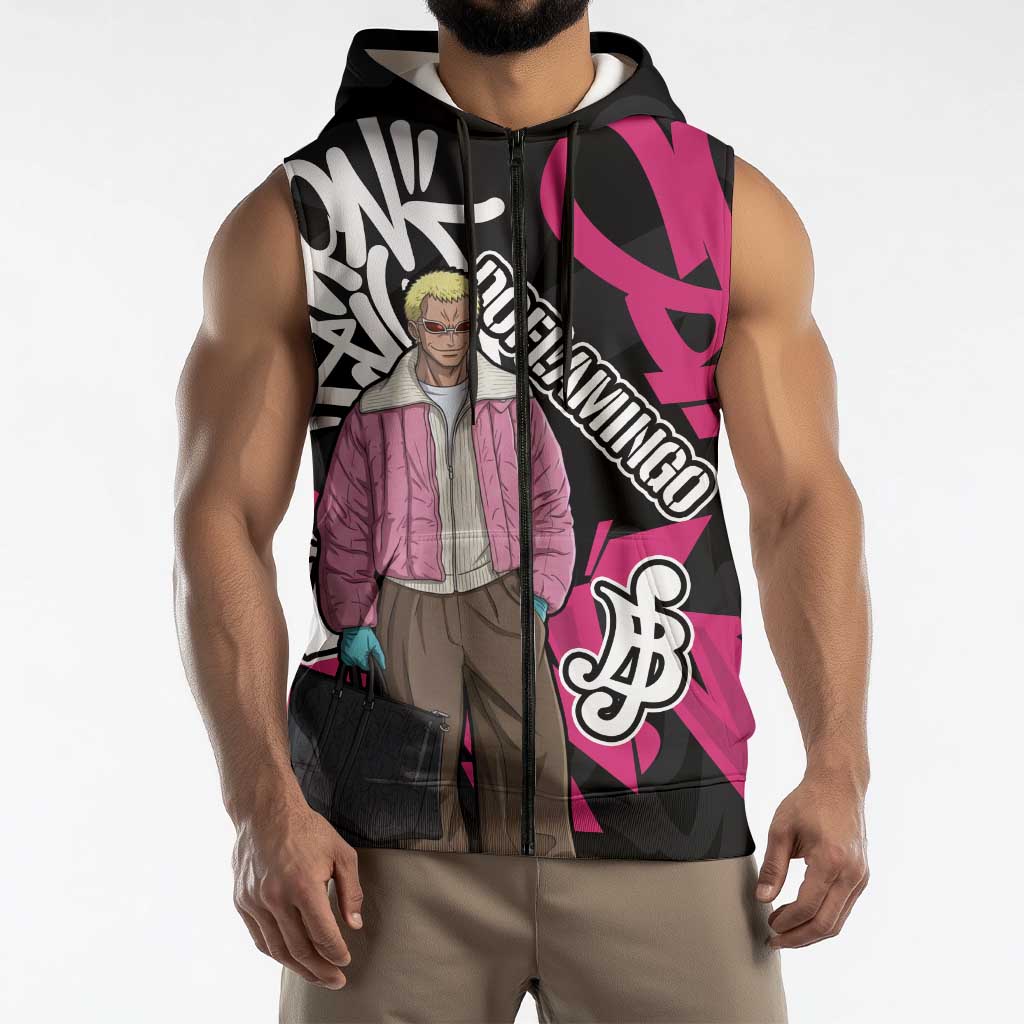 Donquixote Doflamingo One Piece Sleeveless Zip Hoodie Graffiti Street Art Anime Collage