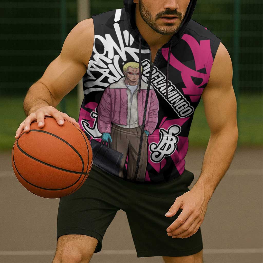 Donquixote Doflamingo One Piece Sleeveless Zip Hoodie Graffiti Street Art Anime Collage