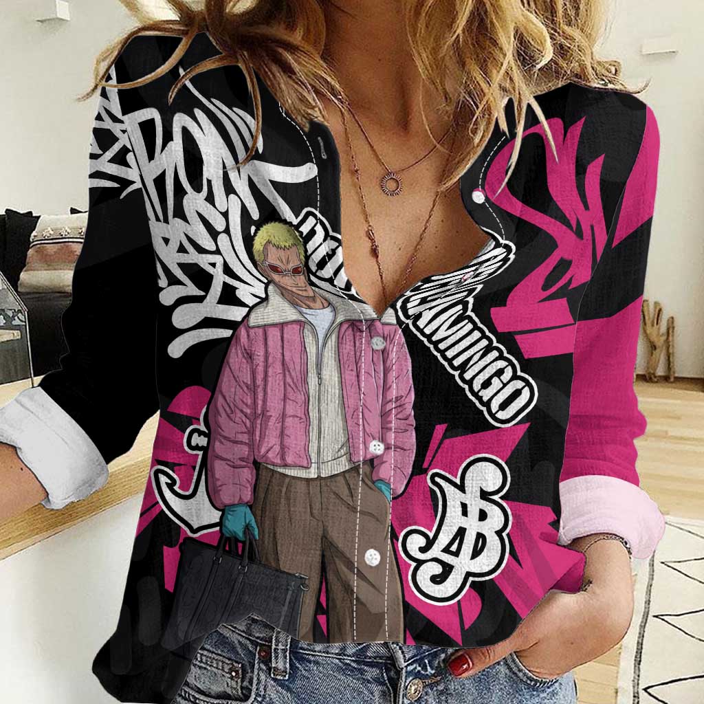 Donquixote Doflamingo One Piece Women Casual Shirt Graffiti Street Art Anime Collage