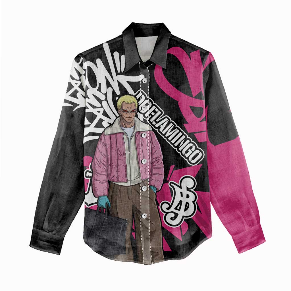 Donquixote Doflamingo One Piece Women Casual Shirt Graffiti Street Art Anime Collage
