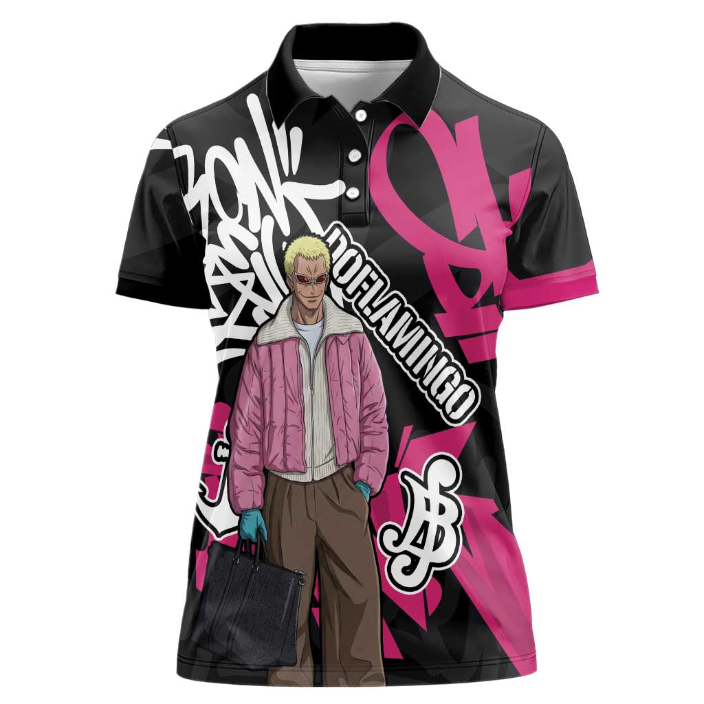 Donquixote Doflamingo One Piece Women Polo Shirt Graffiti Street Art Anime Collage