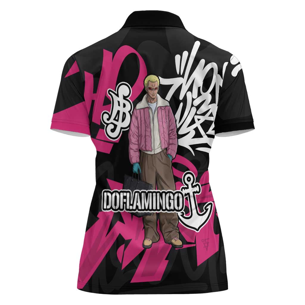 Donquixote Doflamingo One Piece Women Polo Shirt Graffiti Street Art Anime Collage