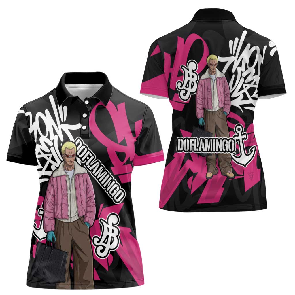 Donquixote Doflamingo One Piece Women Polo Shirt Graffiti Street Art Anime Collage
