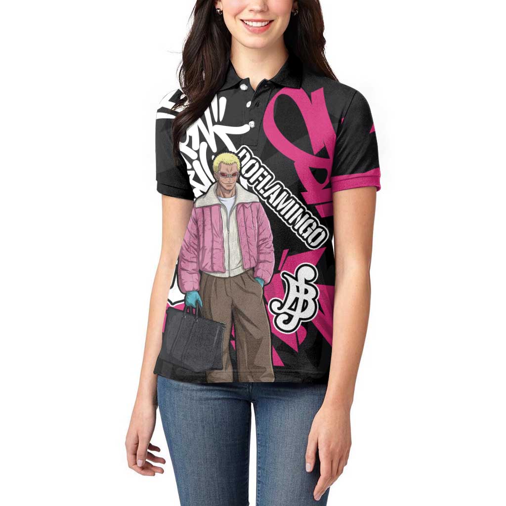 Donquixote Doflamingo One Piece Women Polo Shirt Graffiti Street Art Anime Collage