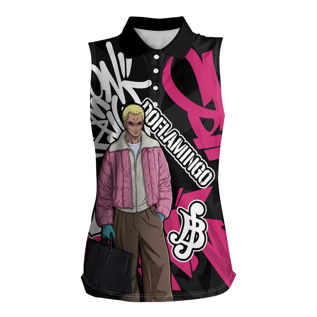 Donquixote Doflamingo One Piece Women Sleeveless Polo Shirt Graffiti Street Art Anime Collage