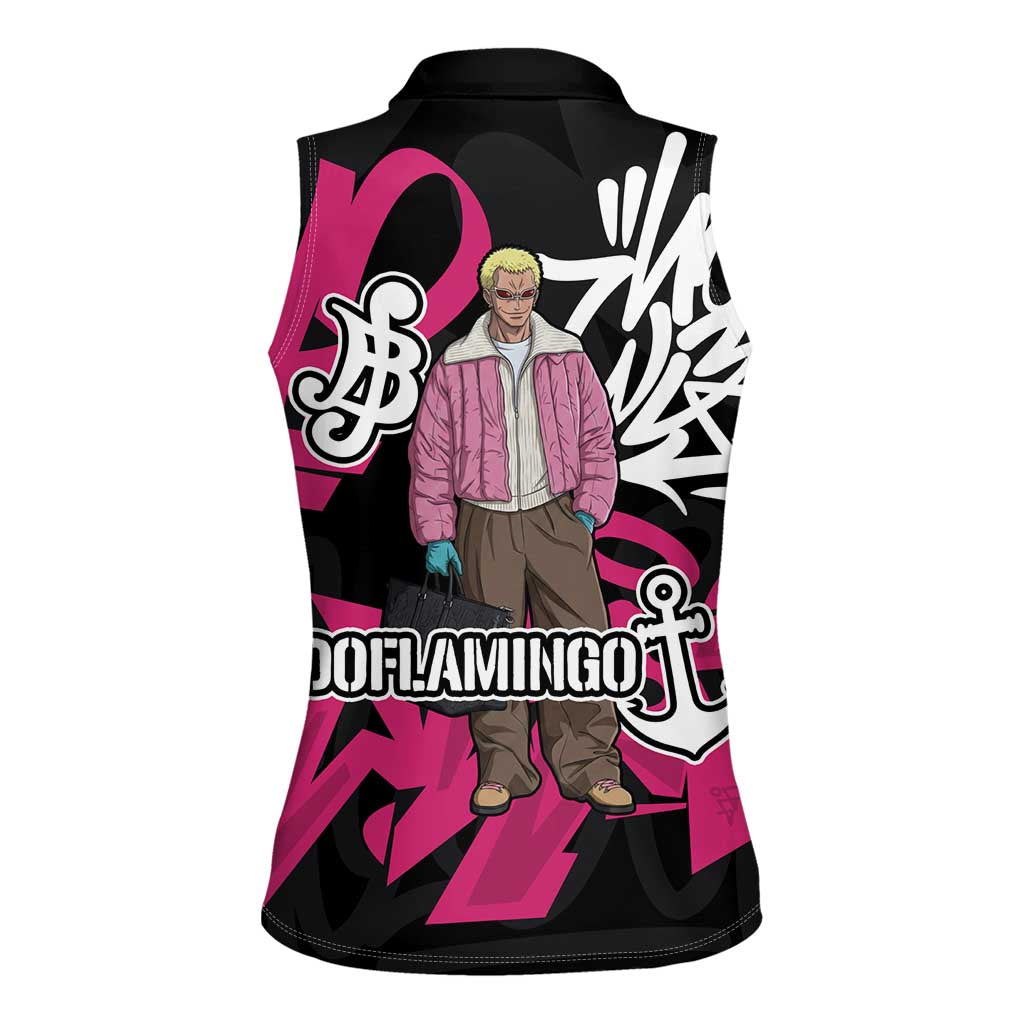 Donquixote Doflamingo One Piece Women Sleeveless Polo Shirt Graffiti Street Art Anime Collage