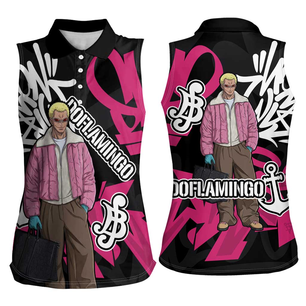 Donquixote Doflamingo One Piece Women Sleeveless Polo Shirt Graffiti Street Art Anime Collage