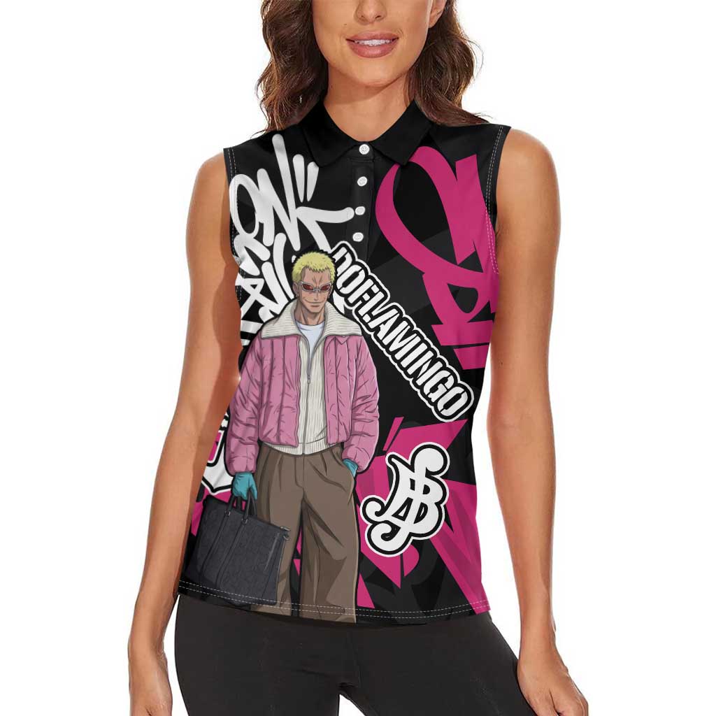 Donquixote Doflamingo One Piece Women Sleeveless Polo Shirt Graffiti Street Art Anime Collage