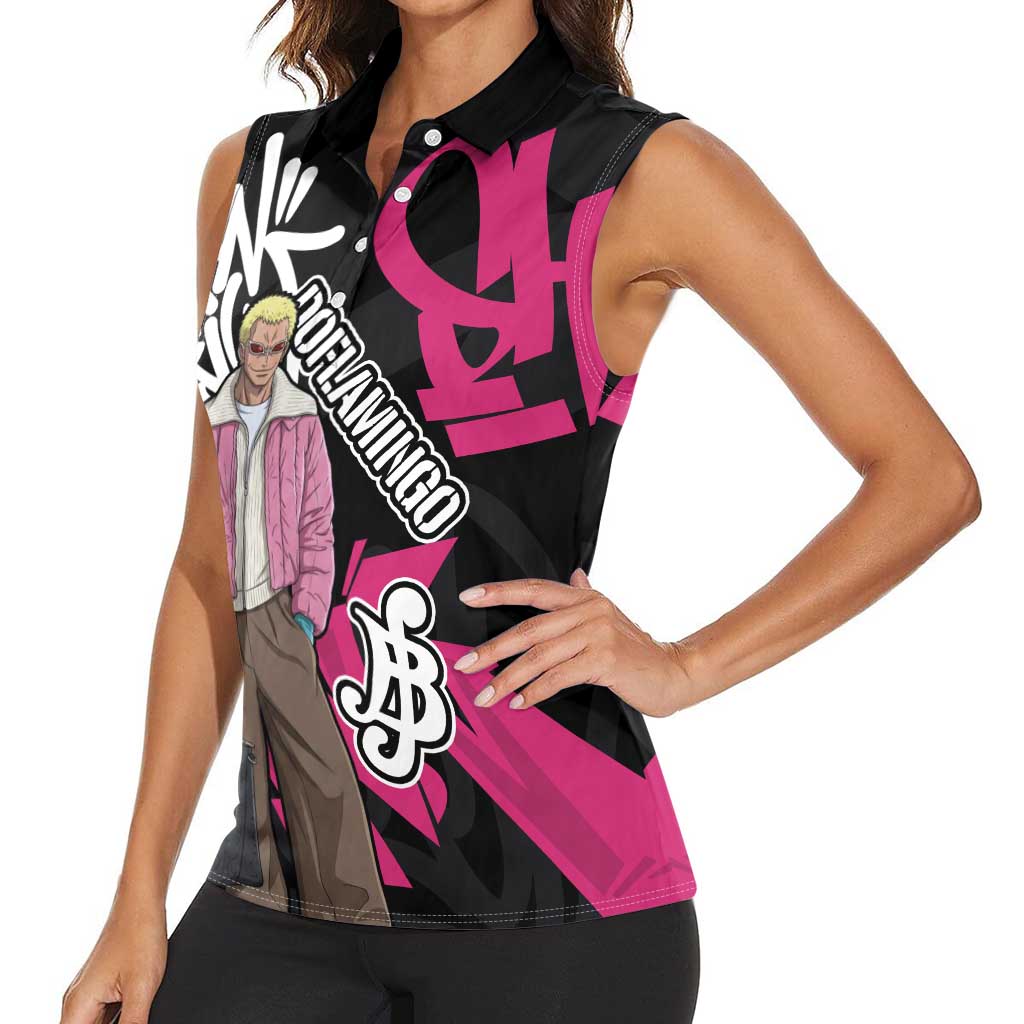 Donquixote Doflamingo One Piece Women Sleeveless Polo Shirt Graffiti Street Art Anime Collage