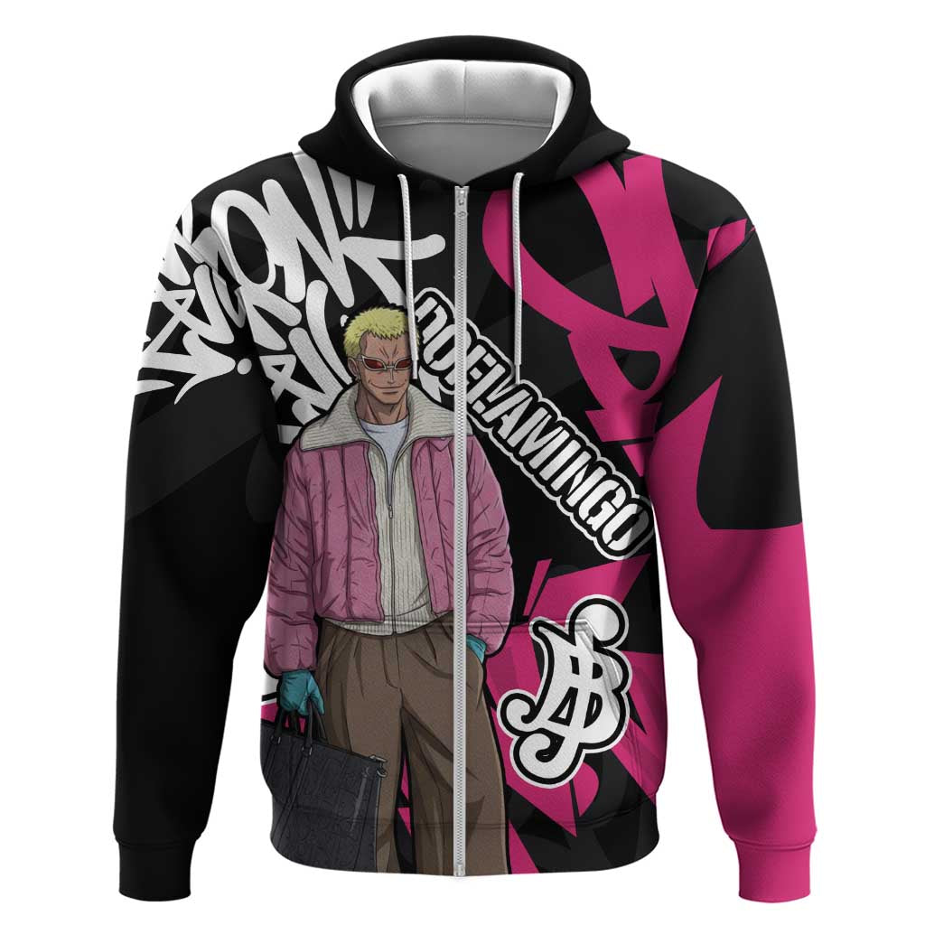 Donquixote Doflamingo One Piece Zip Hoodie Graffiti Street Art Anime Collage