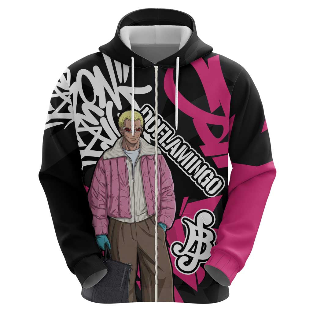Donquixote Doflamingo One Piece Zip Hoodie Graffiti Street Art Anime Collage