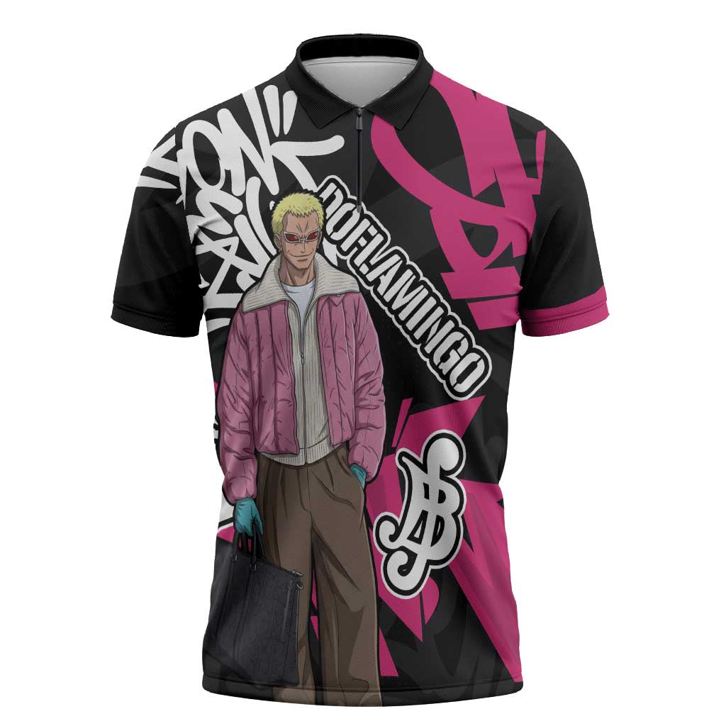 Donquixote Doflamingo One Piece Zipper Polo Shirt Graffiti Street Art Anime Collage