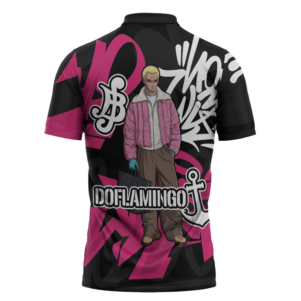 Donquixote Doflamingo One Piece Zipper Polo Shirt Graffiti Street Art Anime Collage