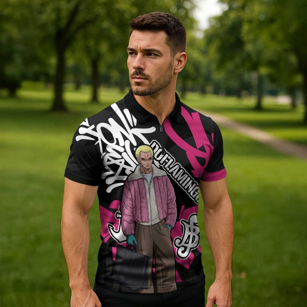 Donquixote Doflamingo One Piece Zipper Polo Shirt Graffiti Street Art Anime Collage
