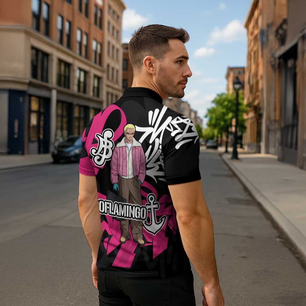 Donquixote Doflamingo One Piece Zipper Polo Shirt Graffiti Street Art Anime Collage