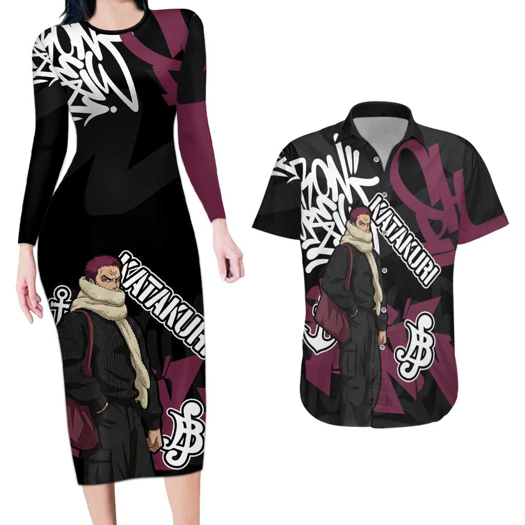 Charlotte Katakuri One Piece Couples Matching Long Sleeve Bodycon Dress and Hawaiian Shirt Graffiti Street Art Anime Collage