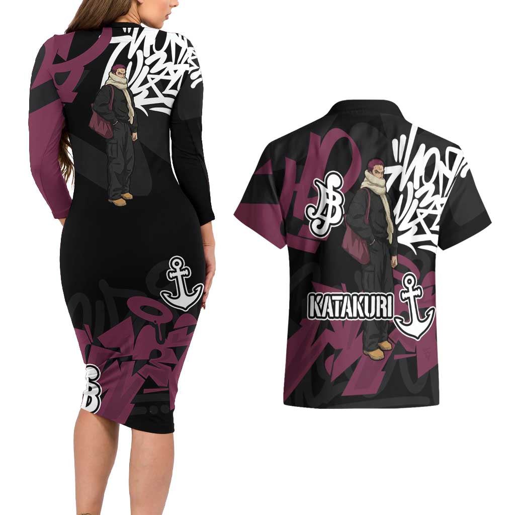 Charlotte Katakuri One Piece Couples Matching Long Sleeve Bodycon Dress and Hawaiian Shirt Graffiti Street Art Anime Collage