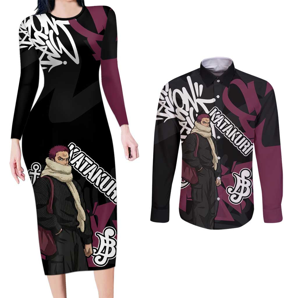 Charlotte Katakuri One Piece Couples Matching Long Sleeve Bodycon Dress and Long Sleeve Button Shirt Graffiti Street Art Anime Collage