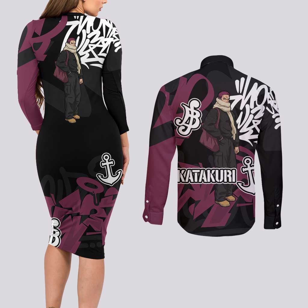 Charlotte Katakuri One Piece Couples Matching Long Sleeve Bodycon Dress and Long Sleeve Button Shirt Graffiti Street Art Anime Collage