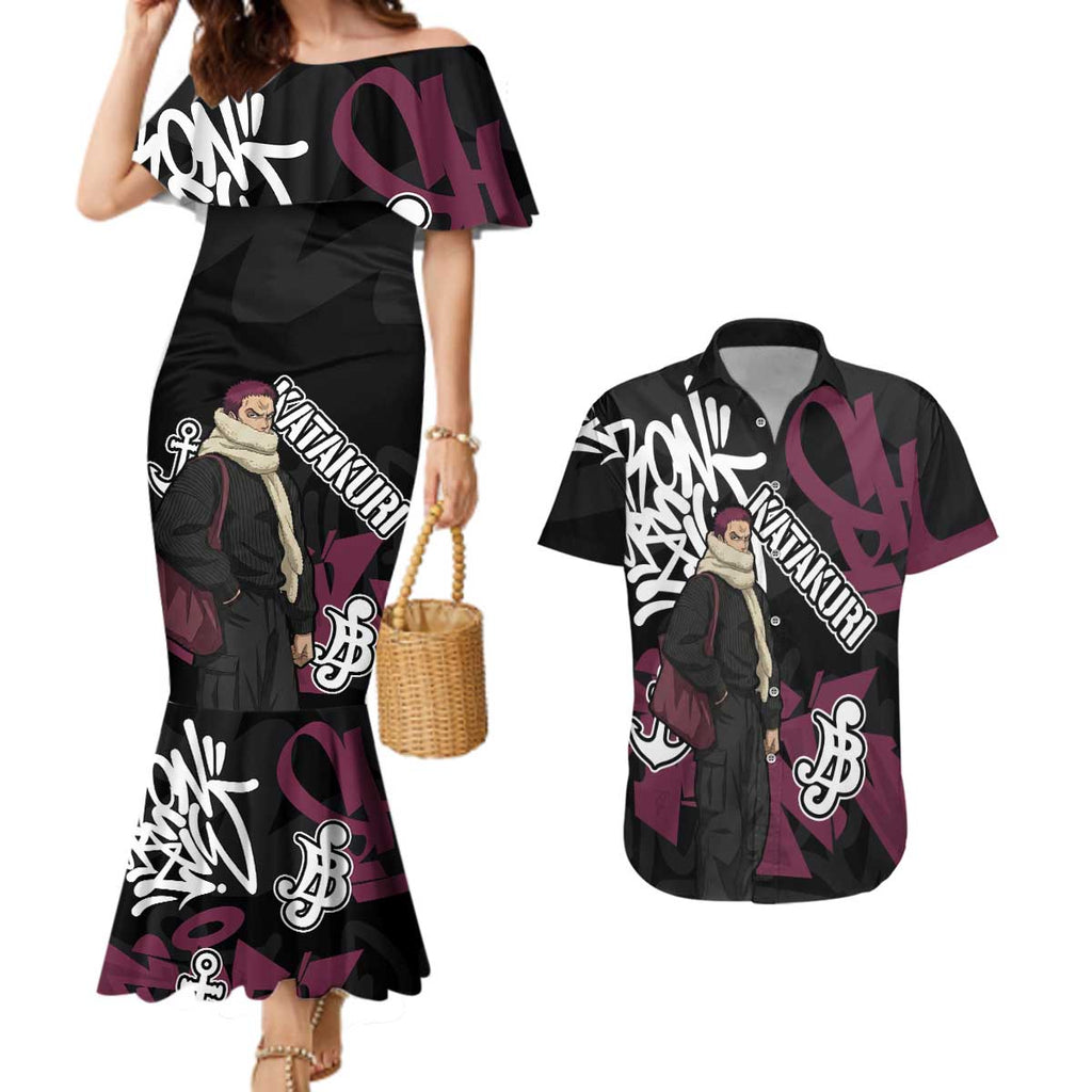 Charlotte Katakuri One Piece Couples Matching Mermaid Dress and Hawaiian Shirt Graffiti Street Art Anime Collage