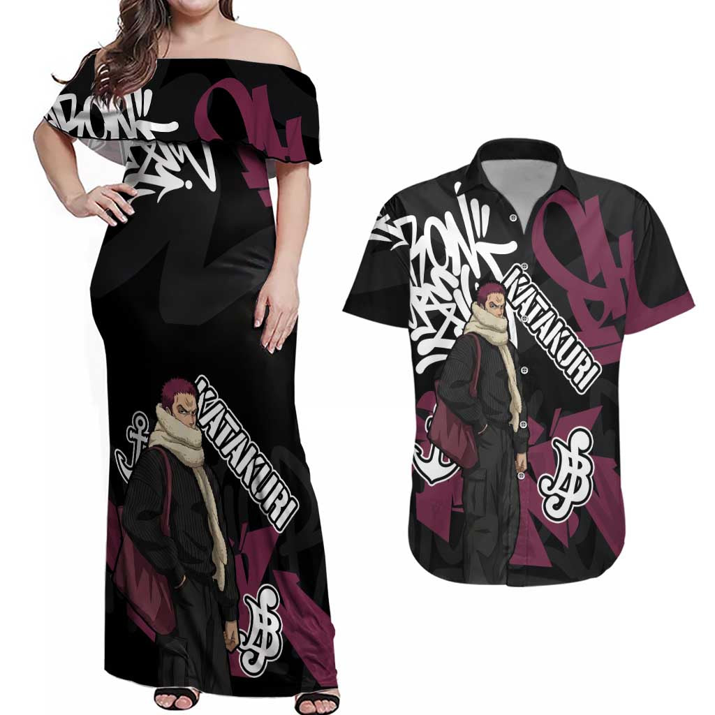 Charlotte Katakuri One Piece Couples Matching Off Shoulder Maxi Dress and Hawaiian Shirt Graffiti Street Art Anime Collage