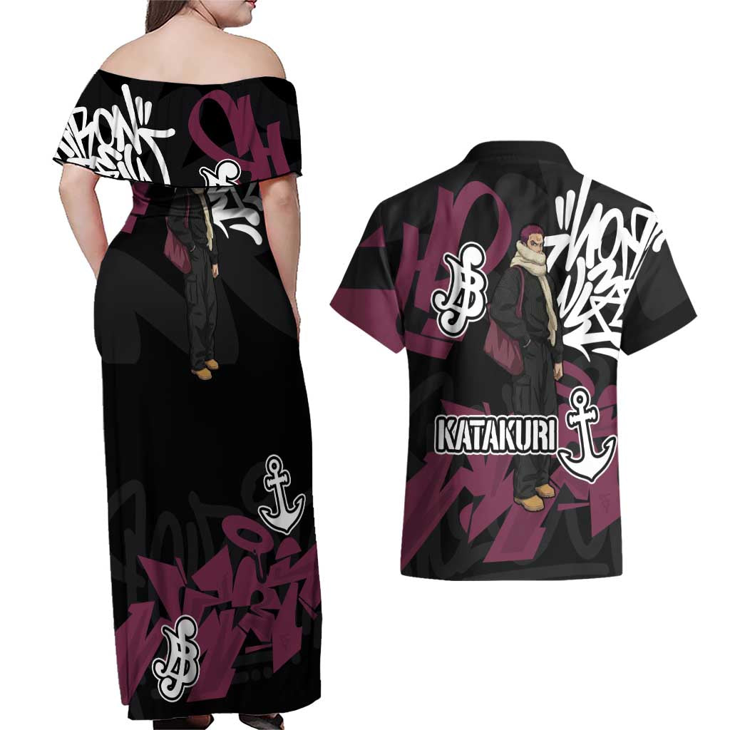 Charlotte Katakuri One Piece Couples Matching Off Shoulder Maxi Dress and Hawaiian Shirt Graffiti Street Art Anime Collage
