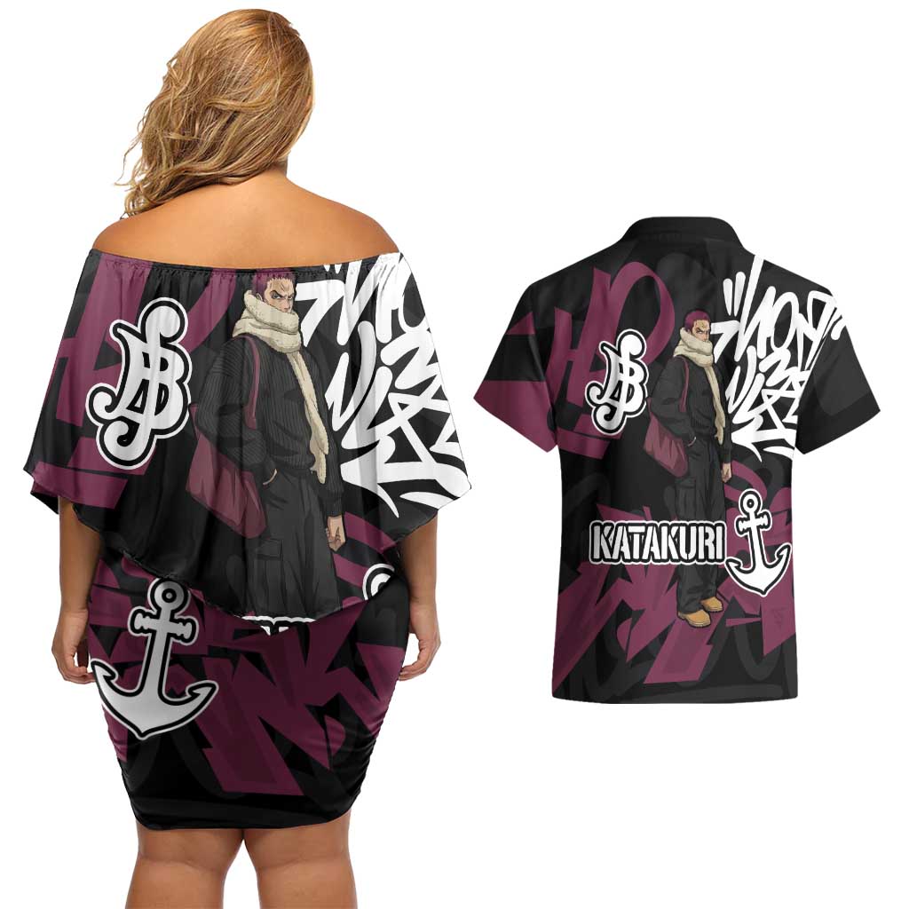 Charlotte Katakuri One Piece Couples Matching Off Shoulder Short Dress and Hawaiian Shirt Graffiti Street Art Anime Collage