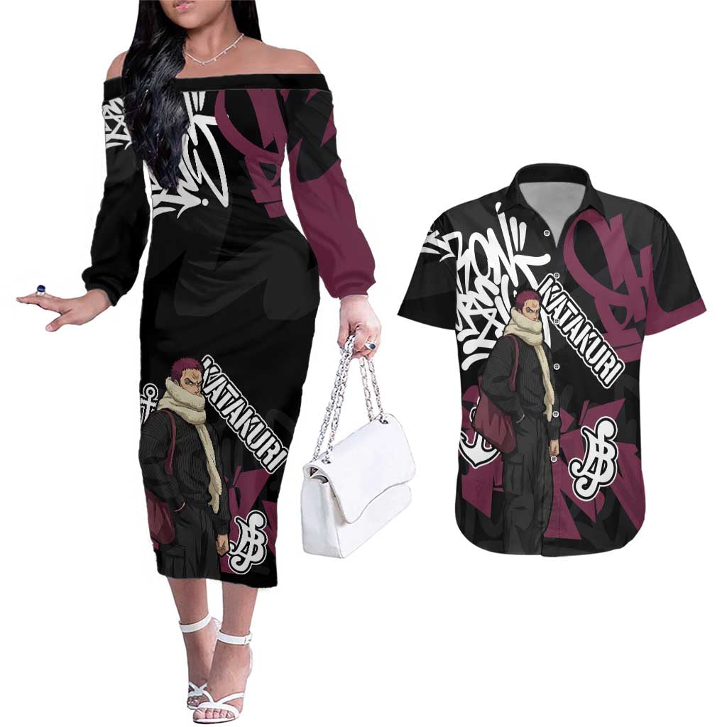 Charlotte Katakuri One Piece Couples Matching Off The Shoulder Long Sleeve Dress and Hawaiian Shirt Graffiti Street Art Anime Collage