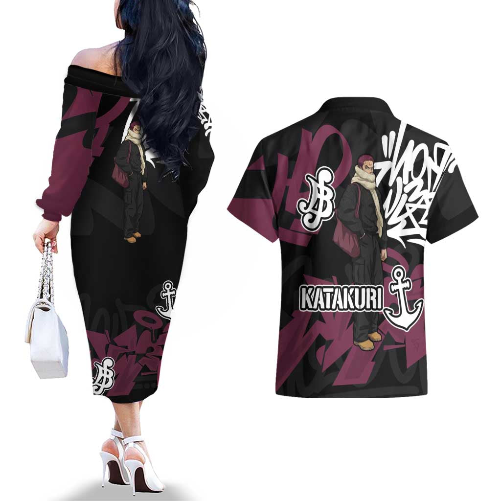 Charlotte Katakuri One Piece Couples Matching Off The Shoulder Long Sleeve Dress and Hawaiian Shirt Graffiti Street Art Anime Collage