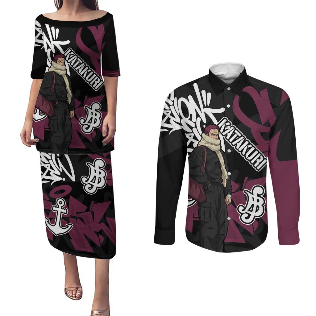 Charlotte Katakuri One Piece Couples Matching Puletasi and Long Sleeve Button Shirt Graffiti Street Art Anime Collage