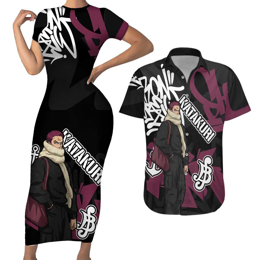 Charlotte Katakuri One Piece Couples Matching Short Sleeve Bodycon Dress and Hawaiian Shirt Graffiti Street Art Anime Collage