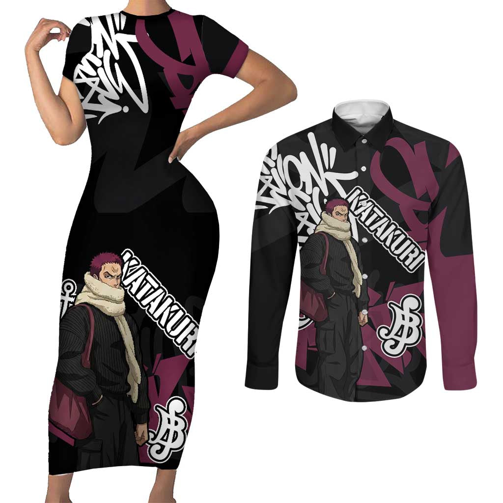 Charlotte Katakuri One Piece Couples Matching Short Sleeve Bodycon Dress and Long Sleeve Button Shirt Graffiti Street Art Anime Collage