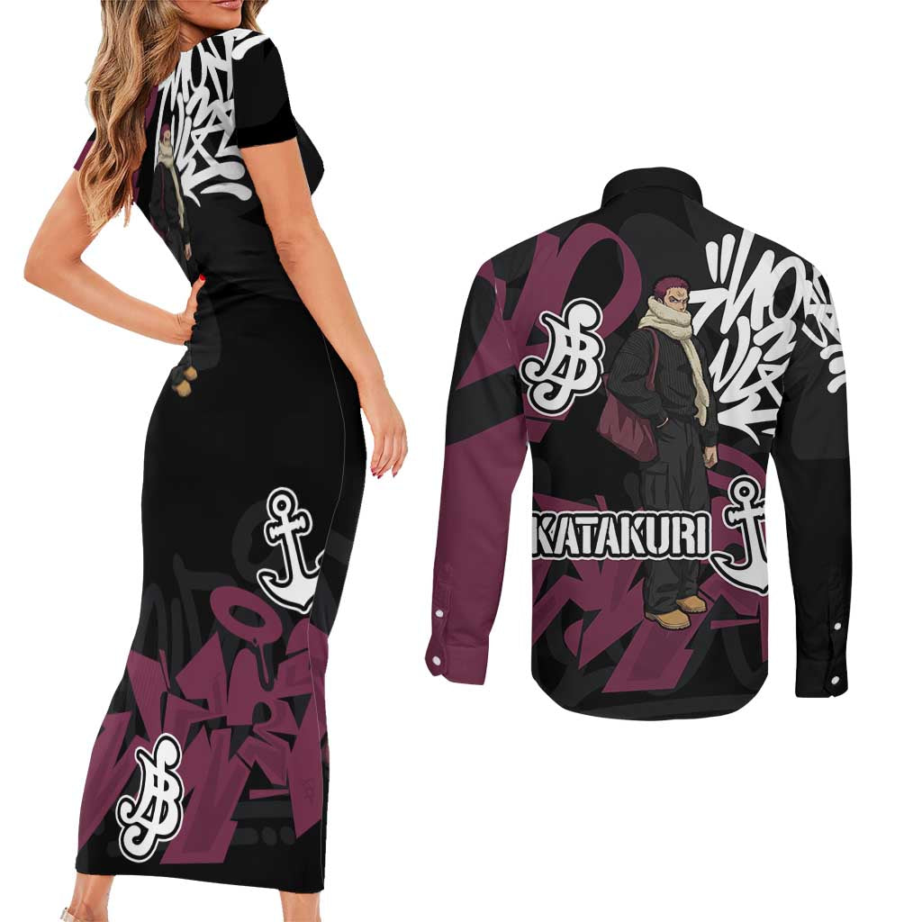 Charlotte Katakuri One Piece Couples Matching Short Sleeve Bodycon Dress and Long Sleeve Button Shirt Graffiti Street Art Anime Collage