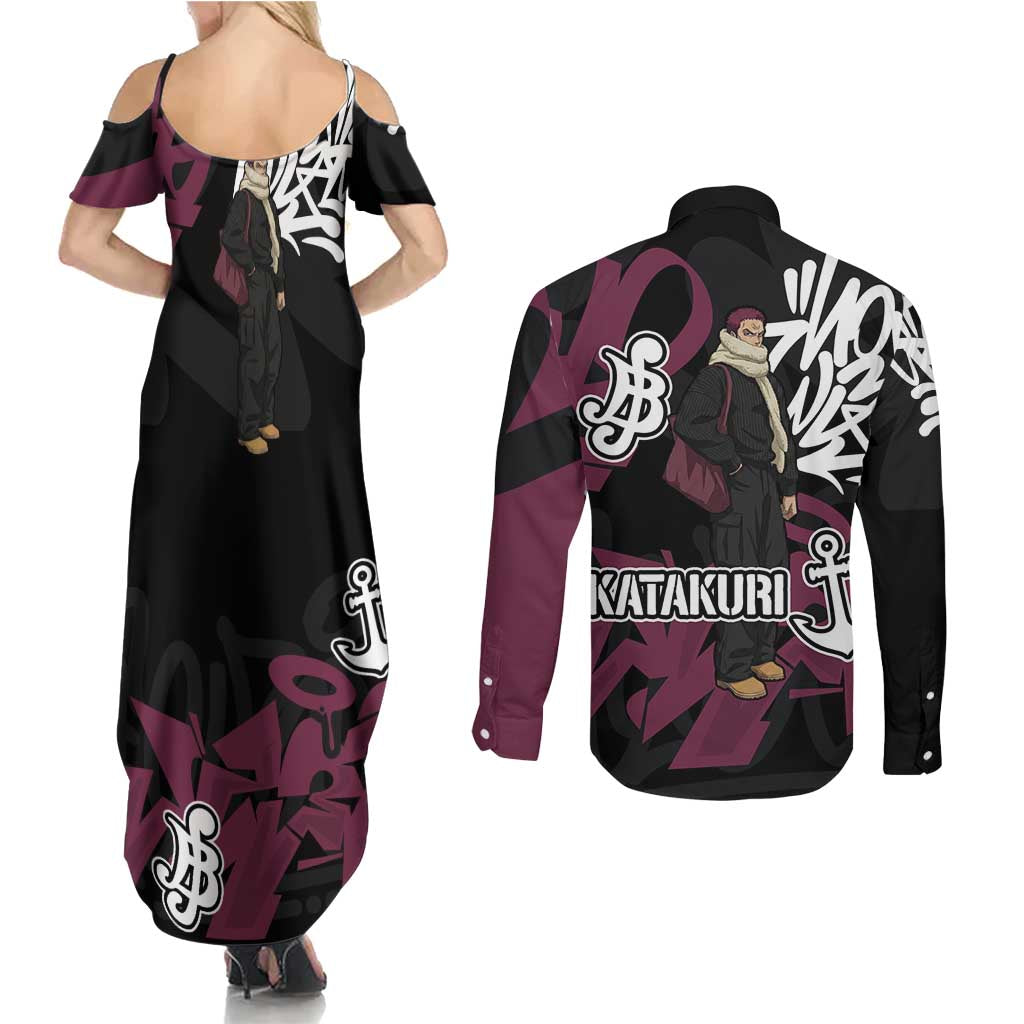 Charlotte Katakuri One Piece Couples Matching Summer Maxi Dress and Long Sleeve Button Shirt Graffiti Street Art Anime Collage