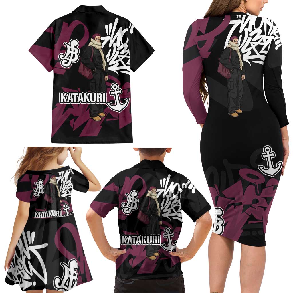 Charlotte Katakuri One Piece Family Matching Long Sleeve Bodycon Dress and Hawaiian Shirt Graffiti Street Art Anime Collage