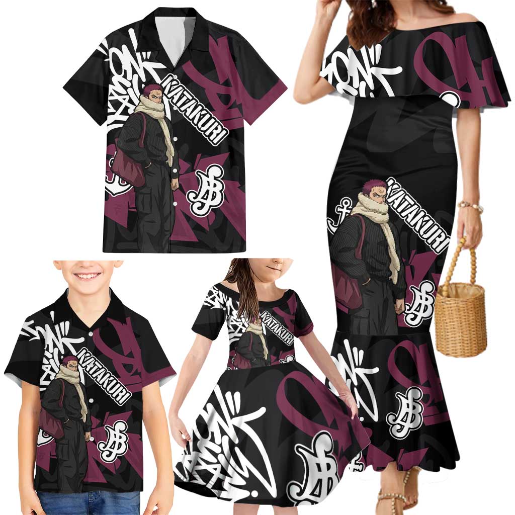 Charlotte Katakuri One Piece Family Matching Mermaid Dress and Hawaiian Shirt Graffiti Street Art Anime Collage