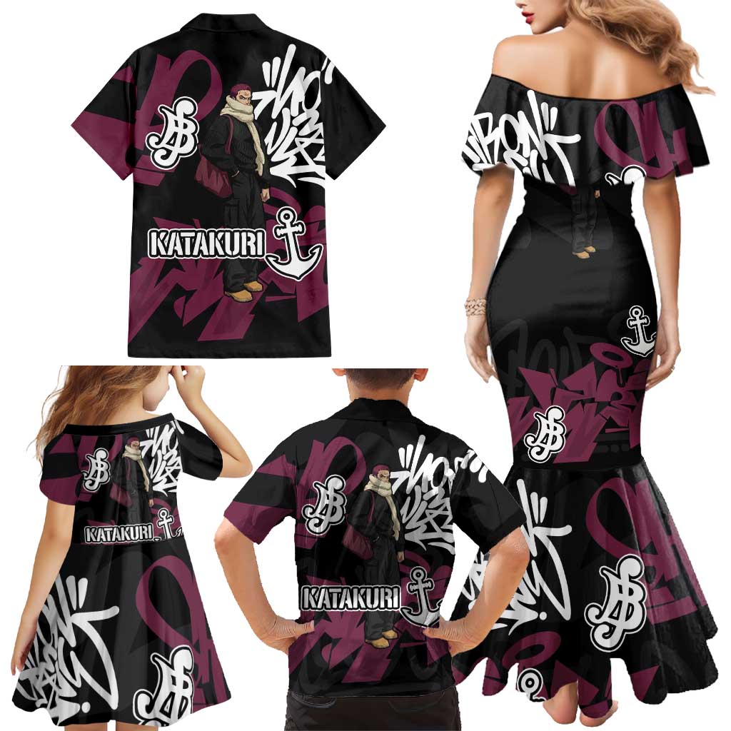 Charlotte Katakuri One Piece Family Matching Mermaid Dress and Hawaiian Shirt Graffiti Street Art Anime Collage