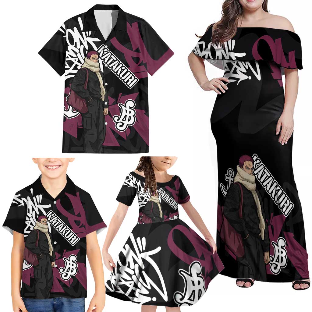 Charlotte Katakuri One Piece Family Matching Off Shoulder Maxi Dress and Hawaiian Shirt Graffiti Street Art Anime Collage