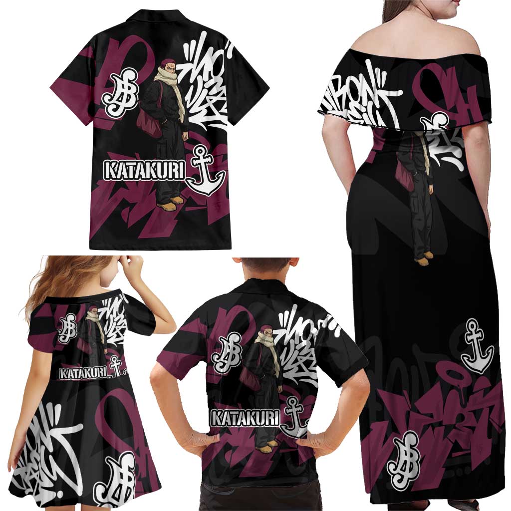 Charlotte Katakuri One Piece Family Matching Off Shoulder Maxi Dress and Hawaiian Shirt Graffiti Street Art Anime Collage