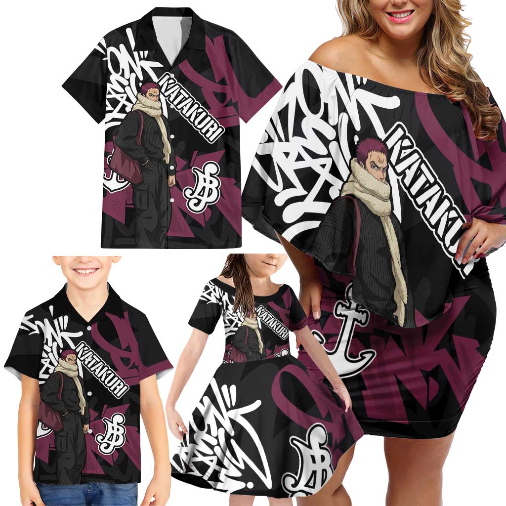 Charlotte Katakuri One Piece Family Matching Off Shoulder Short Dress and Hawaiian Shirt Graffiti Street Art Anime Collage