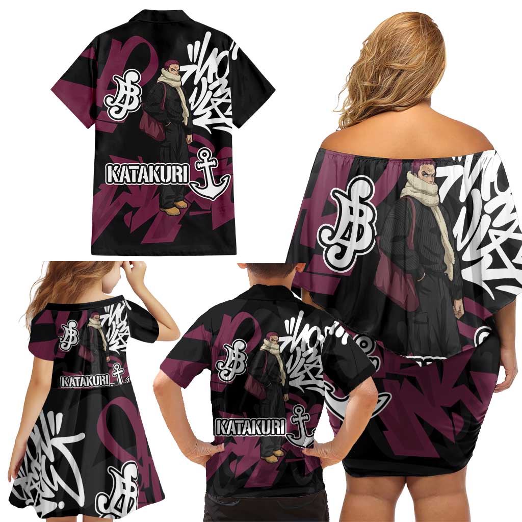 Charlotte Katakuri One Piece Family Matching Off Shoulder Short Dress and Hawaiian Shirt Graffiti Street Art Anime Collage