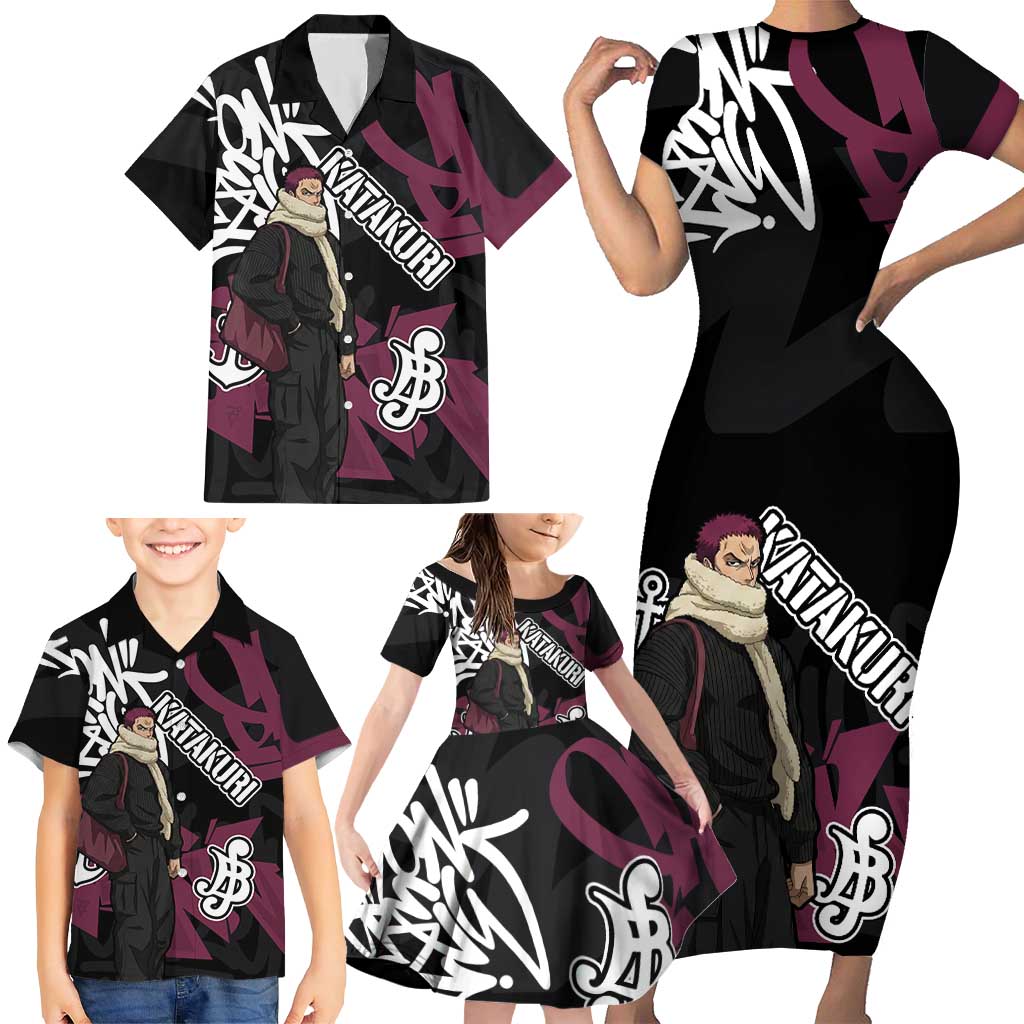 Charlotte Katakuri One Piece Family Matching Short Sleeve Bodycon Dress and Hawaiian Shirt Graffiti Street Art Anime Collage