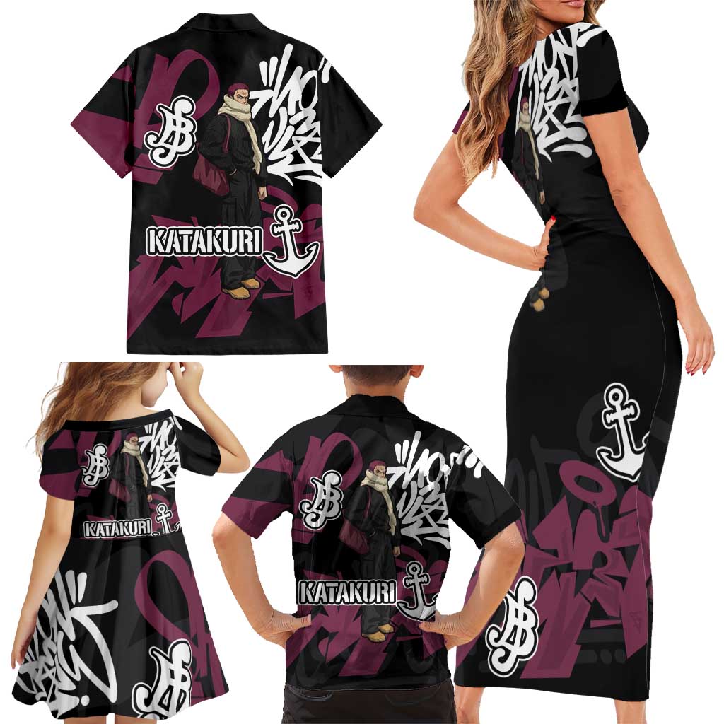 Charlotte Katakuri One Piece Family Matching Short Sleeve Bodycon Dress and Hawaiian Shirt Graffiti Street Art Anime Collage