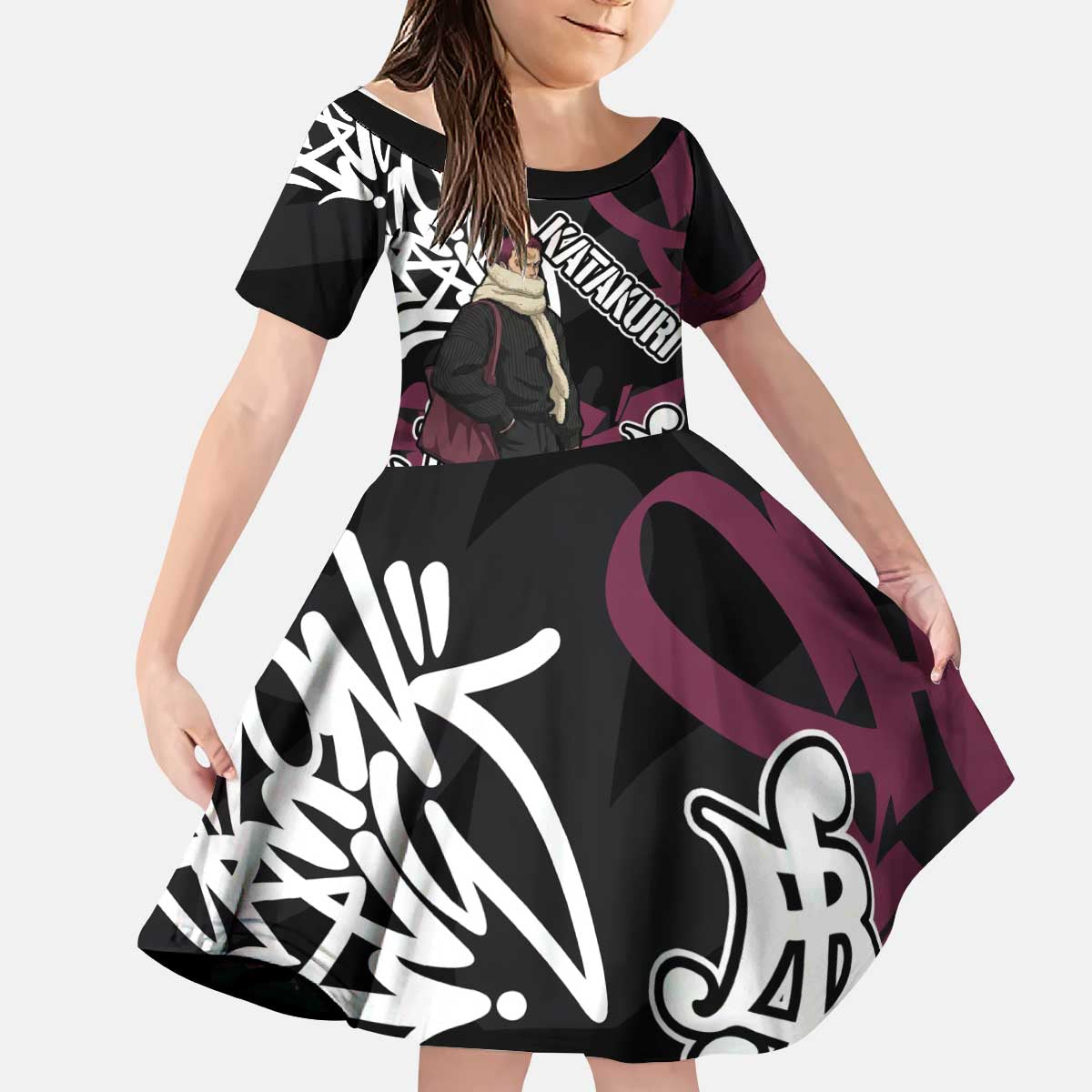 Charlotte Katakuri One Piece Kid Short Sleeve Dress Graffiti Street Art Anime Collage
