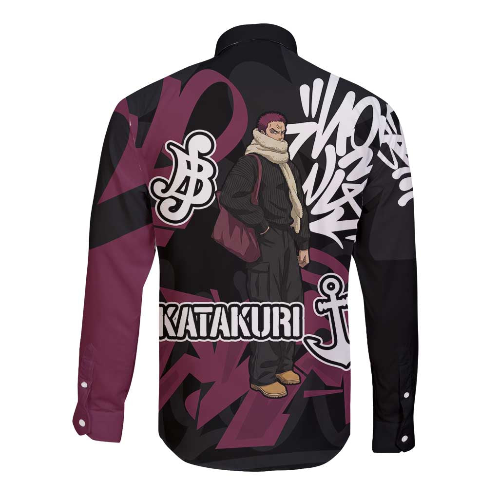 Charlotte Katakuri One Piece Long Sleeve Button Shirt Graffiti Street Art Anime Collage