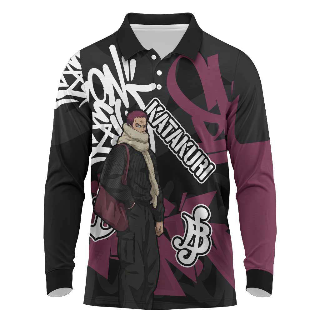 Charlotte Katakuri One Piece Long Sleeve Polo Shirt Graffiti Street Art Anime Collage